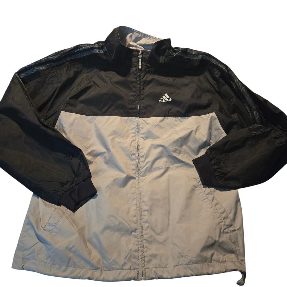 Adidas windbreaker jacket, featuring a black and gray colorblock men's large